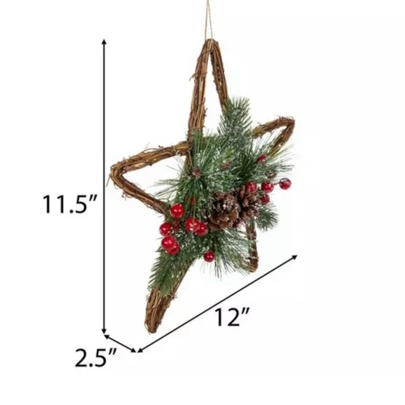 NWT- Set/2 Farmhouse Rustic Christmas Rattan & Pine Stars - Picture 3 of 5